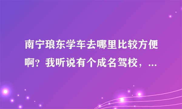 南宁琅东学车去哪里比较方便啊？我听说有个成名驾校，不知道里面学车怎么样？有在里面学过车的吗？