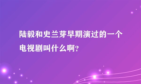 陆毅和史兰芽早期演过的一个电视剧叫什么啊？