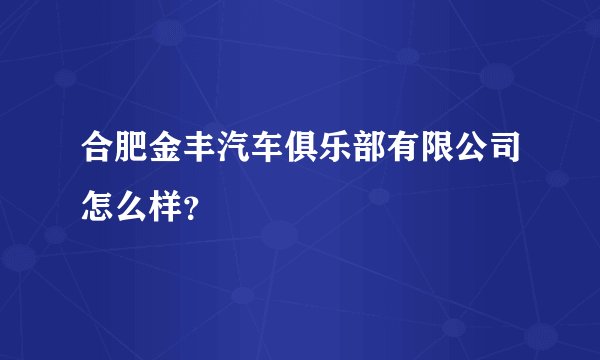 合肥金丰汽车俱乐部有限公司怎么样？