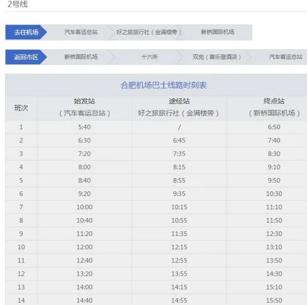 合肥新桥机场旁有大巴到长途汽车站吗?具体的时刻表?