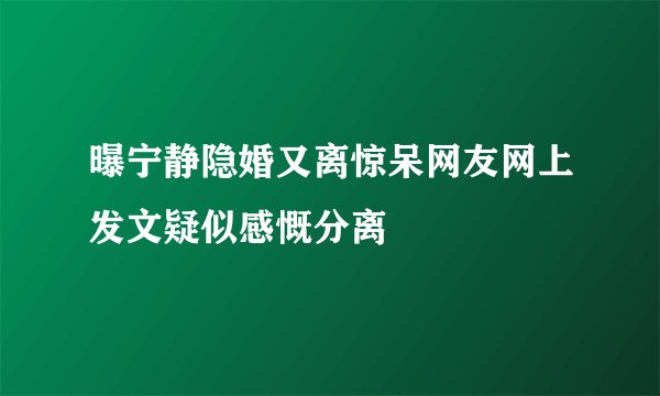 曝宁静隐婚又离惊呆网友网上发文疑似感慨分离